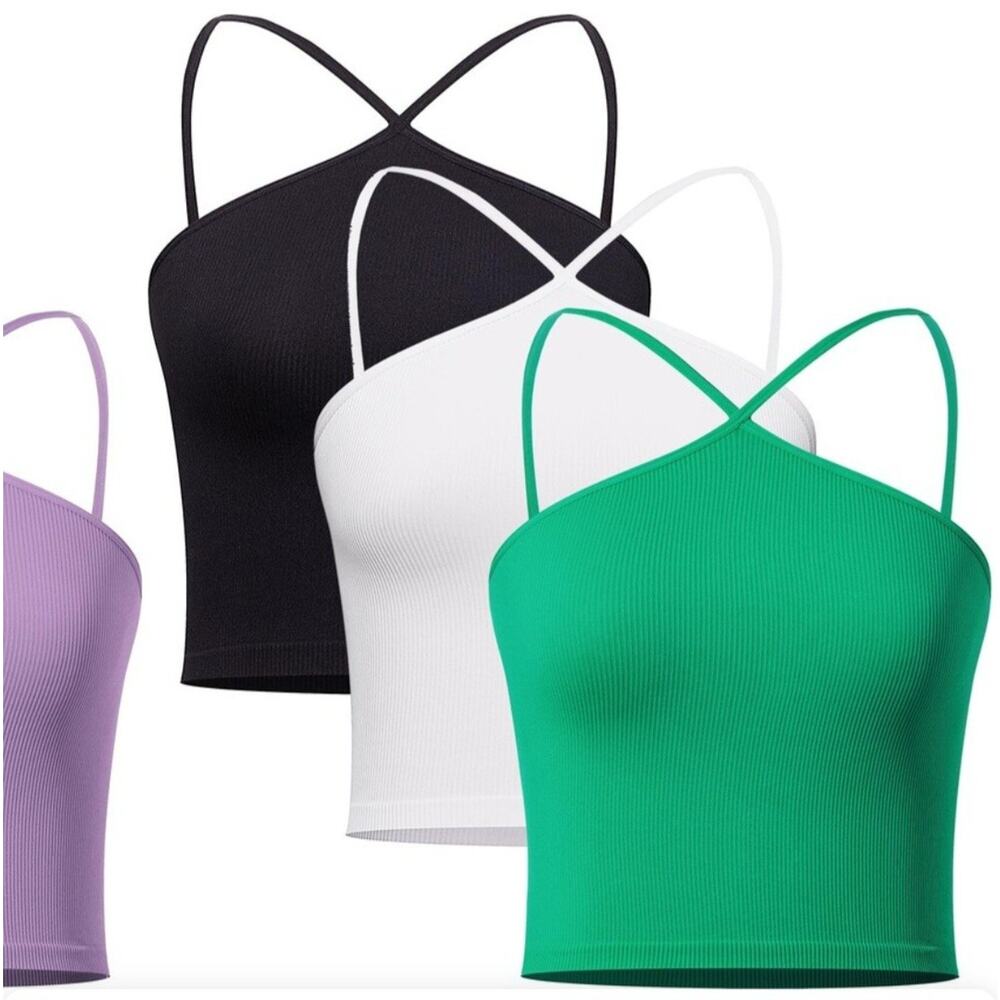 Lemonsky 3pk Criss Cross Crop Top Large Orange, Green, Light Blue/purple New